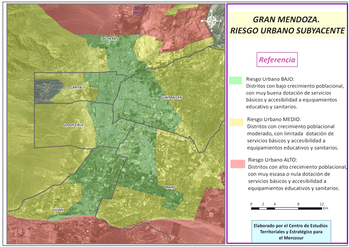 Gran Mendoza, condciones de riesgo urbano subyacente, por distritos